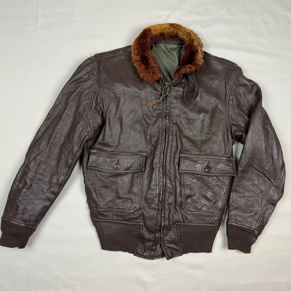 Vtg Vietnam War US Navy Leather G-1 Bomber Jacket Sz 38 Shearling Collar 50s 60s - Picture 1 of 16